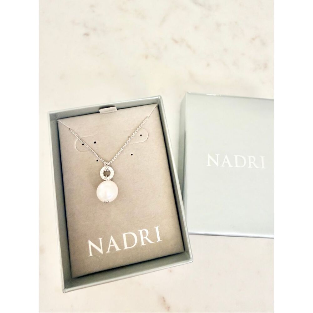 Nadri Silver Pearl Drop Necklace